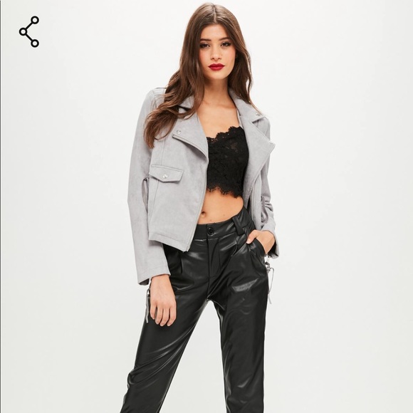 Gray Faux Suede Biker Jacket NWT - Picture 1 of 6